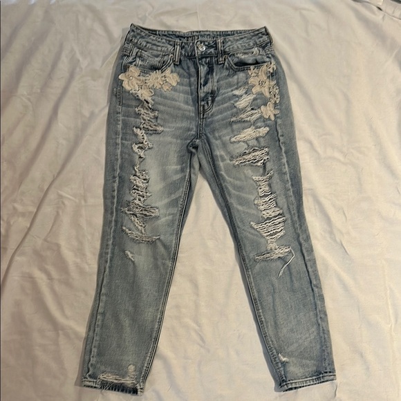 Women's Distressed Blue Jeans with Floral Embroidery - Picture 1 of 6
